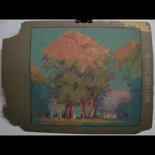 Figures In A Park Oil Painting by Emily Louise Orr Elliott