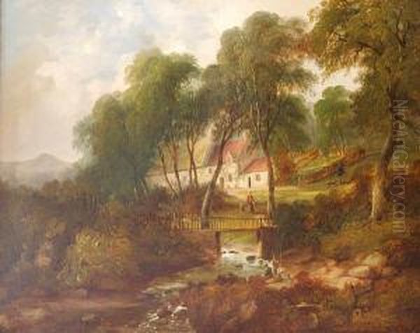 Fishing By The Old Bridge Oil Painting by Emily Louise Orr Elliott