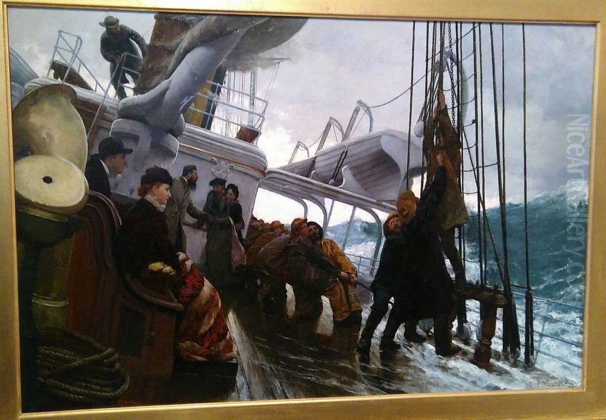 Bending Sail After A Gale Oil Painting by Alfred Edward Emslie