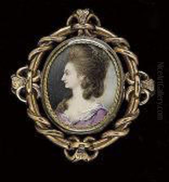 A Lady, Profile To The Left, Wearing Purple Dress With White Lace Trimmed Collar Oil Painting by George Engleheart