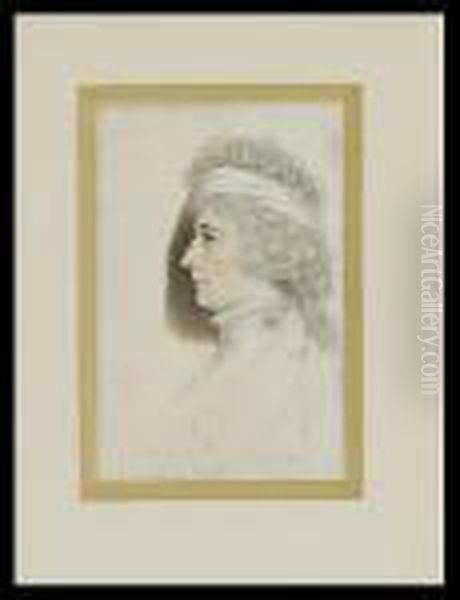 An Unfinished Portrait Of A 
Lady, Profile To The Left, Wearing White Lace Collar, Stock And Bandeau 
In Her Powdered Hair Oil Painting by George Engleheart