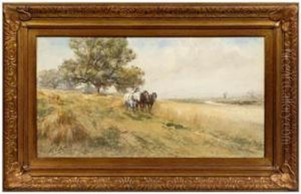 Farmer Harvesting A Field Of
Hay Oil Painting by Frank F. English