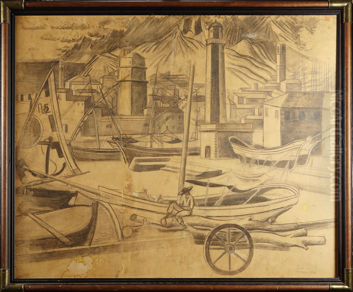 Hamnen Iviareggio Oil Painting by Leander Engstrom