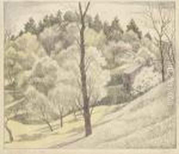 Landschaft Mit Bluhenden
 Baumen. Oil Painting by Adolf Erbsloh