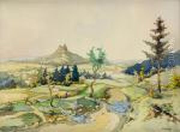 Podkarpatska Krajina S Hradom Oil Painting by Bela Erdelyi