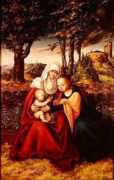 The Virgin Mary with Saint Anne holding the infant Jesus Oil Painting by Lucas The Elder Cranach