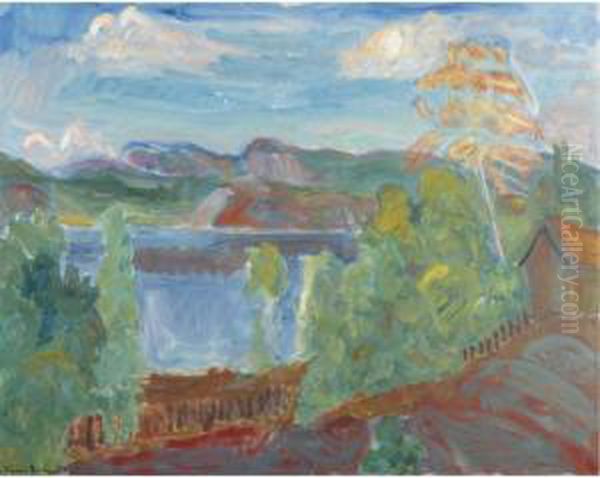 Sommerdag Ved Fjorden (a Summer's Day By The Fjord) Oil Painting by Thorvald Erichsen