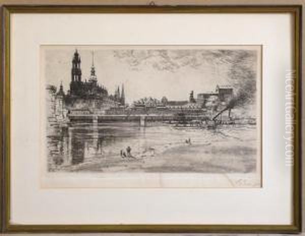 Elbufer In Dresden, Um 1910 Oil Painting by Georg O. Erler