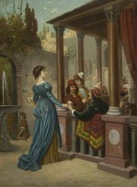 Im Innenhof Eines Maurischen
 Palastes Oil Painting by Antonio Maria Esquivel Suarez de Urbina