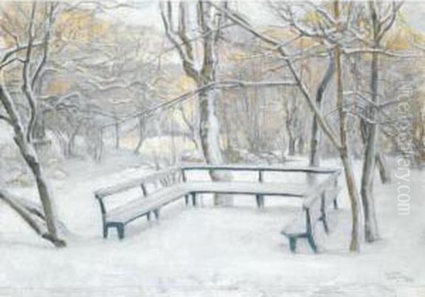Nedsnogad Bank (snow Covered Bench) Oil Painting by Prince Eugen Of Sweden