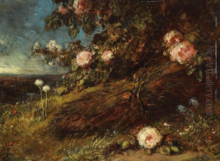 Buisson De Roses Oil Painting by Eugene Isabey