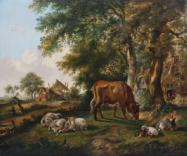 Rural Scene With Figures And Farm
Animals Oil Painting by Eugene Verboeckhoven