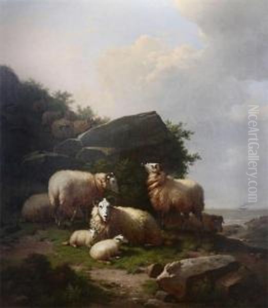 Landscape With Scottish Sheep Near The Coast Oil Painting by Eugene Verboeckhoven