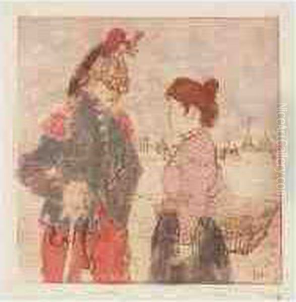 (lancier Et Servante; 
L'absinthe; Couple Dans La Campagne; Le Vagabond; Portrait De L'artiste;
 La Rue; Aux Ambassadeurs; Le Vieux Homme; And Le Labourer) Oil Painting by Henri-Jacques Evenepoel