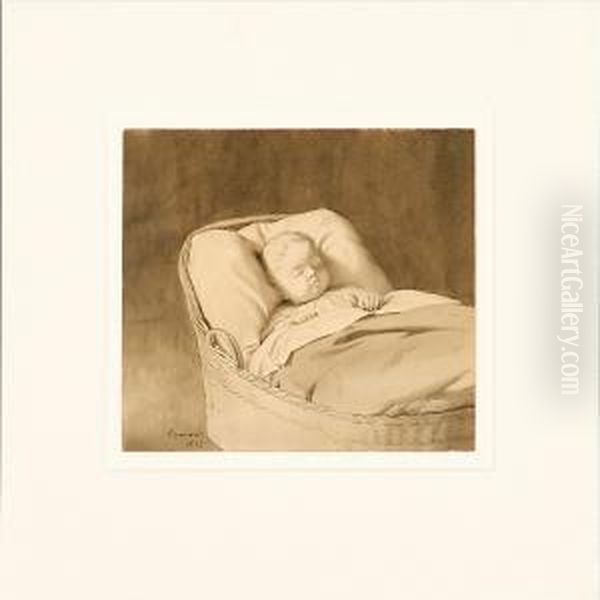 A Sleeping Baby Oil Painting by Julius Exner