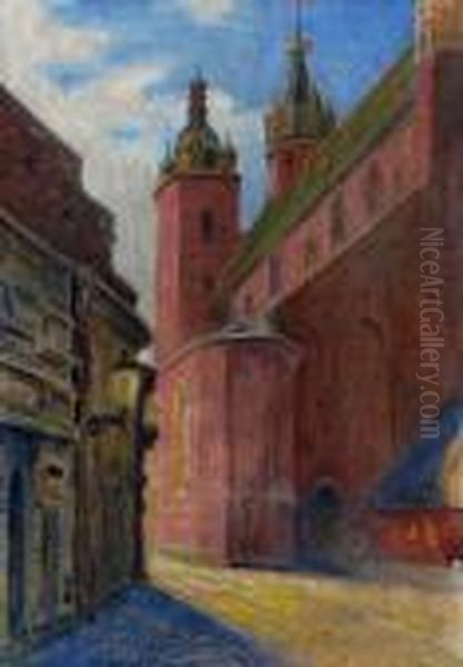 Widok Na Kosciol Mariacki W Krakowie Oil Painting by Stanislaw Ignacy Fabijanski Poraj