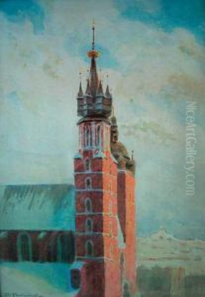 Wieze Kosciola Mariackiego Oil Painting by Stanislaw Ignacy Fabijanski Poraj