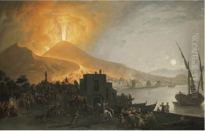 The Eruption Of Vesuvius Of 1767, Seen From The Ponte Della Maddalena, Naples Oil Painting by Pietro Fabris