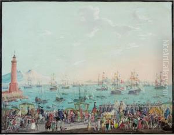 Charles Iii Departing From 
Naples For Spain, Seen From The Darsena, With Vesuvius To The Left Oil Painting by Pietro Fabris