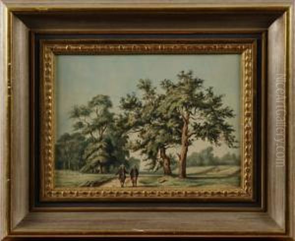 Landskap Med Tva Man Oil Painting by Carl Johan Fahlcrantz