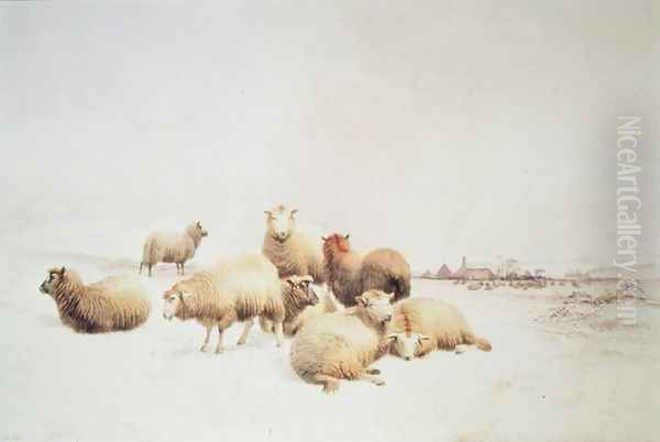 Snowy Landscape with sheep Oil Painting by Thomas Sidney Cooper