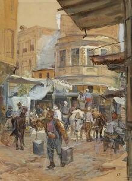 Orientalische
 Strasenszene. Oil Painting by Carl Fahringer
