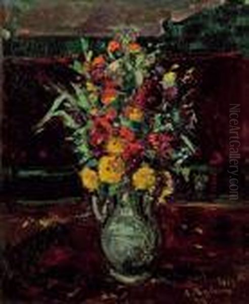 Blumenstraus Mit Grunem Krug Oil Painting by Anton Faistauer