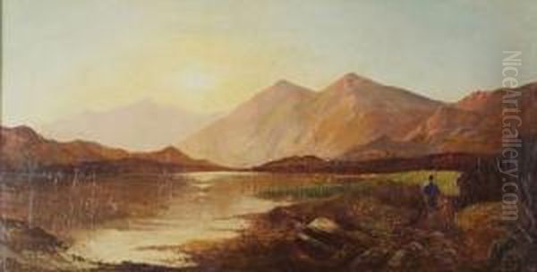 Tramonto Su Un Lago Di Montagna Oil Painting by Alberto Falchetti