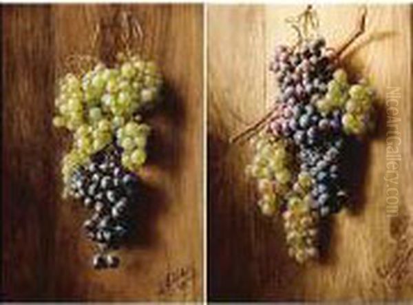 Bunches Of Grapes, A Pair Oil Painting by Alberto Falchetti
