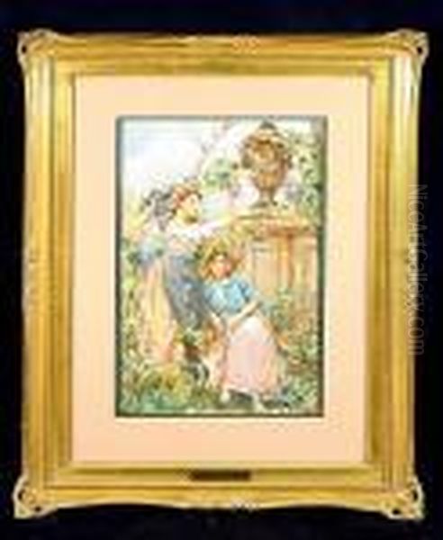 Girls With Grapes In A Garden Setting Oil Painting by Arturo Faldi