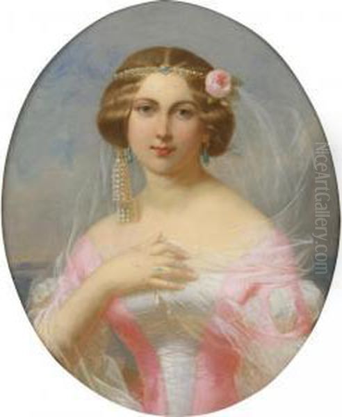 Jeune Femme Au Diademe De Perles
 [ ; Lady With A Pearl Diadem ; Pastel ; Signed Lower Right Fantin La 
Tour , Oval] Oil Painting by Theodore Fantin-Latour