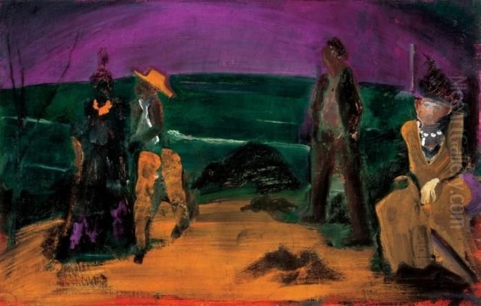 Walk By The Sea, About 1931 Oil Painting by Etienne Farkas