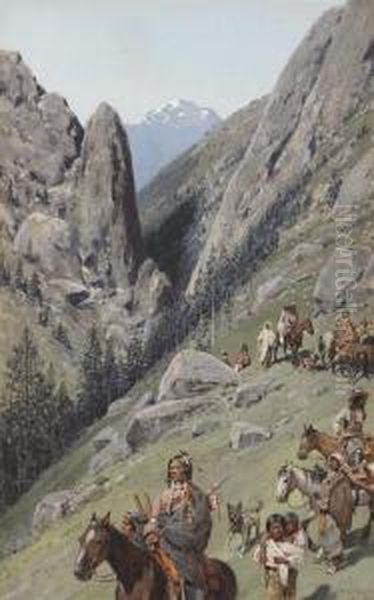 Mountain Pass Oil Painting by Henry Farny