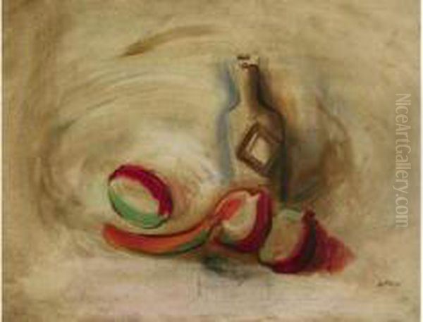 Nature Morte Aux Fruits Et A La Bouteille Oil Painting by Alexandre Fasini