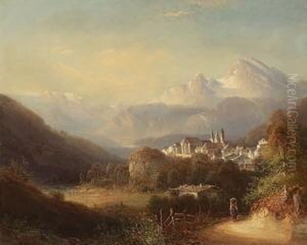 Blick Auf Berchtesgaden Mit
 Watzmann. Oil Painting by Ferdinand Feldhutter