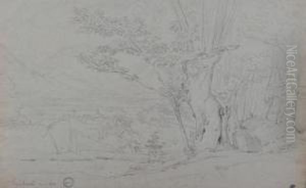 Cinq Paysages Avec Village Oil Painting by Theodore Caruelle d' Aligny