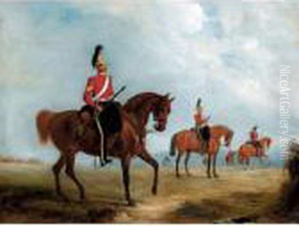 A Sergeant Of The 1st Or Royal 
Regiment Of Dragoons With Other Mounted Members Of His Regiment Oil Painting by John Jnr. Ferneley
