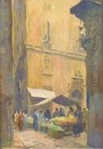 Piazza Della Madonna Dei Monti A Roma Oil Painting by Carlo Ferrari