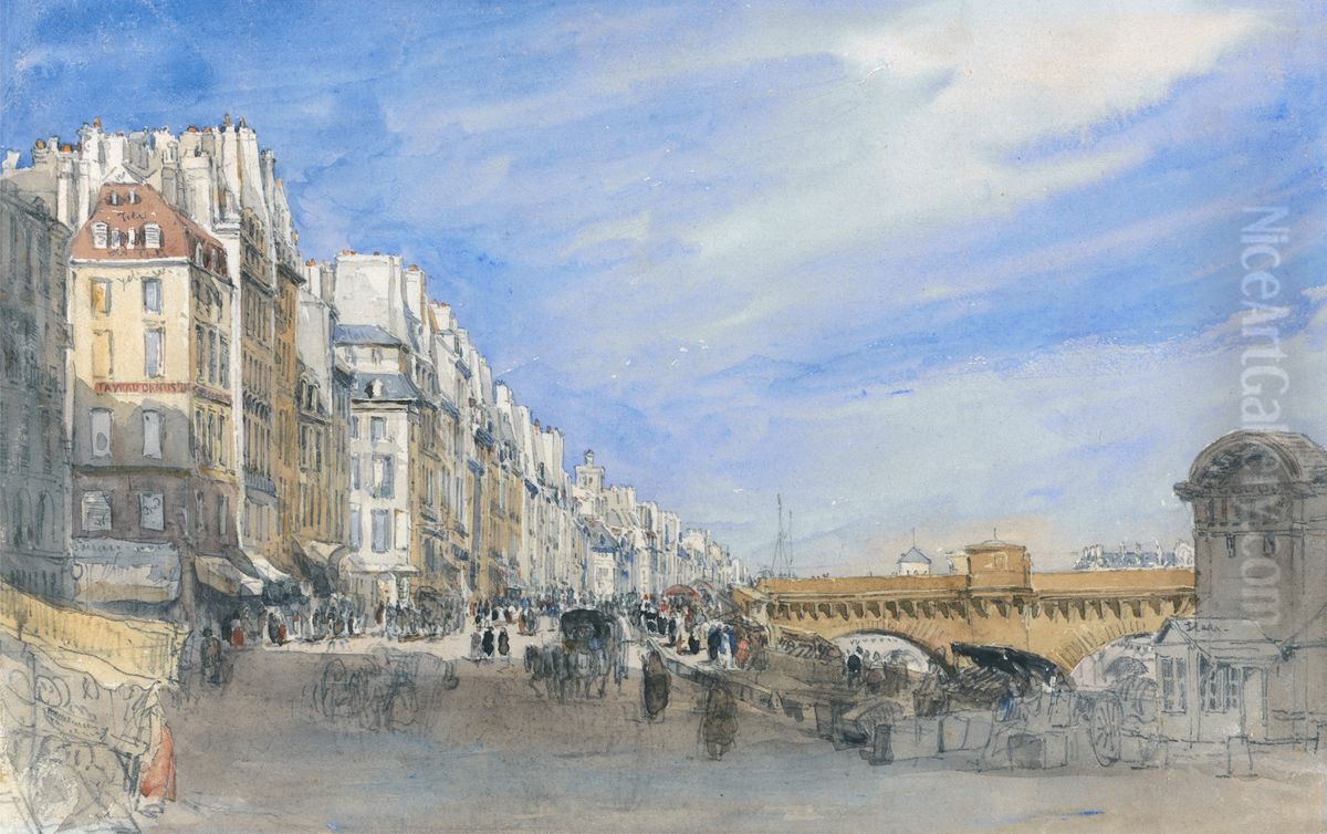 Pont Neuf from the Quai de L'Ecole, Paris Oil Painting by David Cox