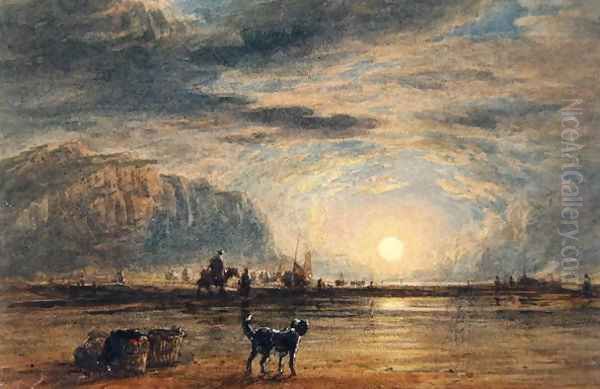 Beach Scene - Sunrise, c.1820 Oil Painting by David Cox