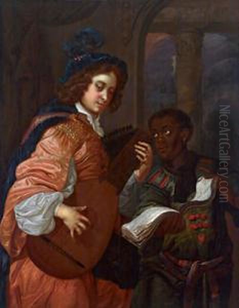 Suonatore Di Liuto Con Un Paggio Moro Oil Painting by Giovanni Domenico Ferretti