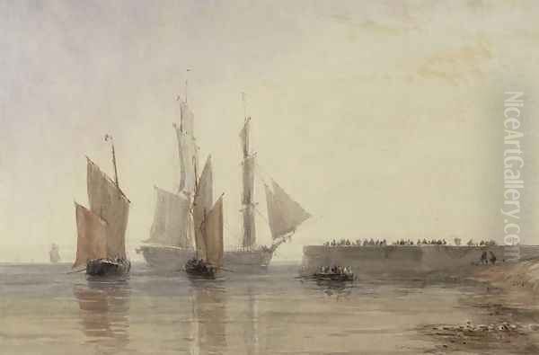 Entrance to Calais Harbour, 1829 Oil Painting by David Cox