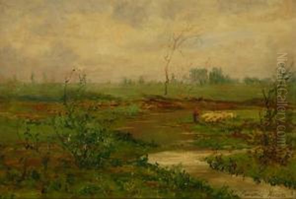 Paesaggio Fluviale Con Contadino E Armenti Oil Painting by Emilia Ferrettini Rossotti