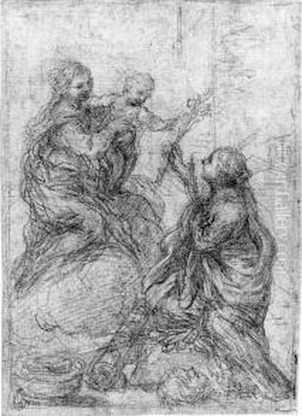 The Madonna And Child With Saint Martina Oil Painting by Ciro Ferri