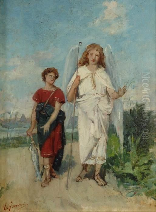Tobiolo E L'angelo Oil Painting by Egisto Ferroni