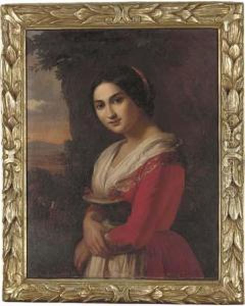 A Young Beauty By A Country Track At Dusk Oil Painting by Anselm Friedrich Feuerbach