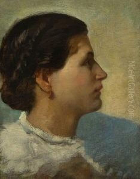 Studienkopf Einer Jungen
 Frau. Oil Painting by Anselm Friedrich Feuerbach