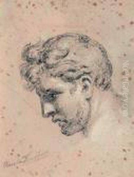 Studienkopf Eines Jungen Mannes
 Mit Backenbart. Oil Painting by Anselm Friedrich Feuerbach