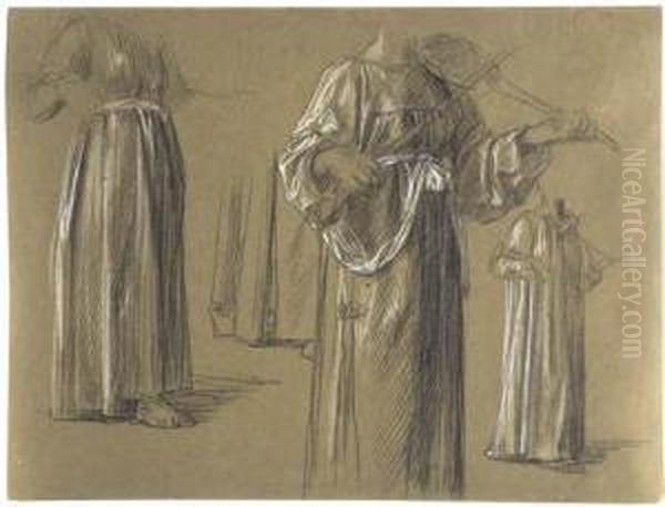 Four Studies Of A Standing Woman Playing A Rebec Oil Painting by Anselm Friedrich Feuerbach