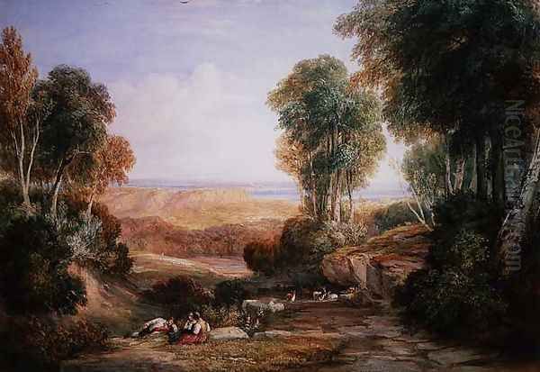 The Junction of the River Severn and the River Wye with Chepstow Castle in the Distance Oil Painting by David Cox